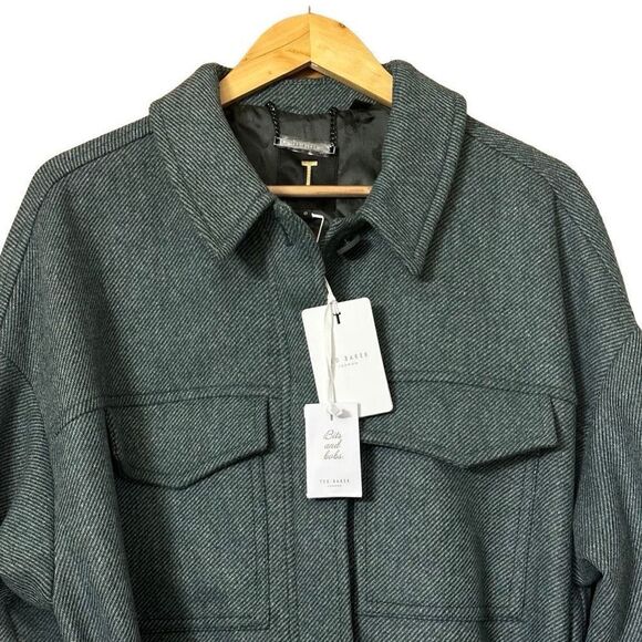 Ted Baker Emerii Oversized Belted wool blend Shacket shirt jacket XXL green new - Picture 7 of 15
